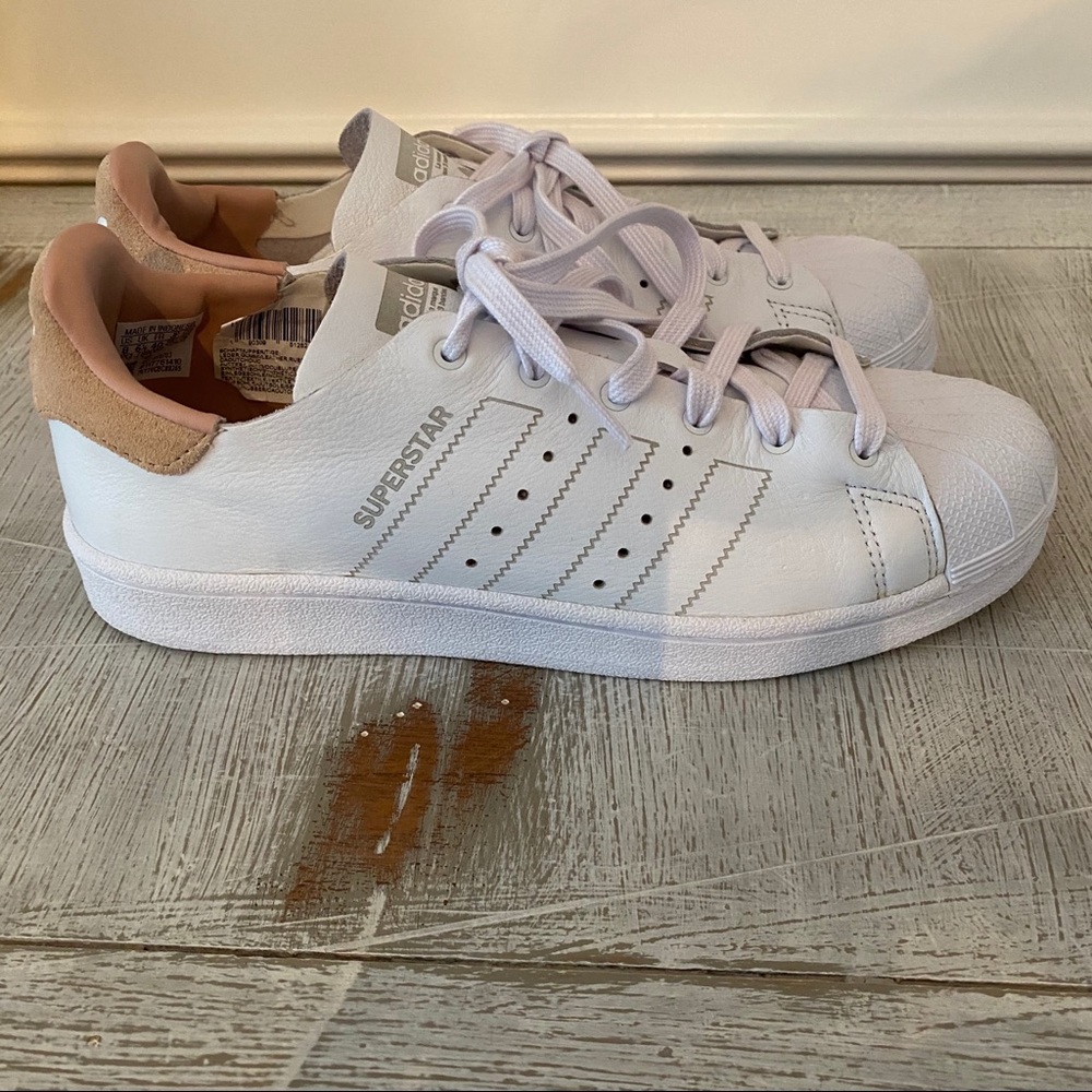 Adidas superstars white with nude logo heel